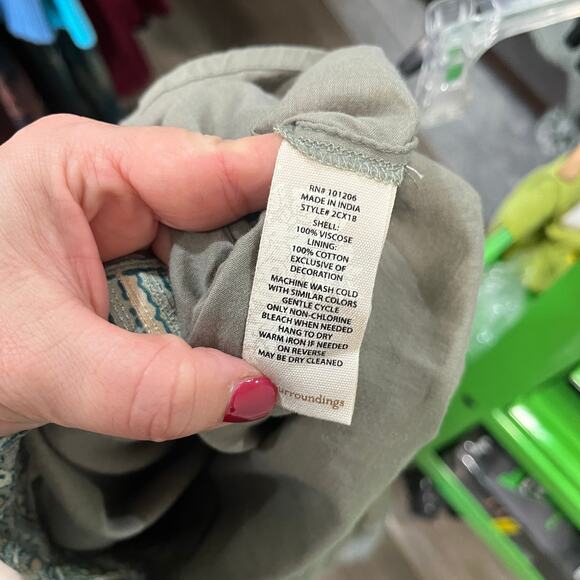 Soft Surroundings Boho Print Maxi Dress Long Sleeve Green Flowy Hem Sz Small - Picture 5 of 11